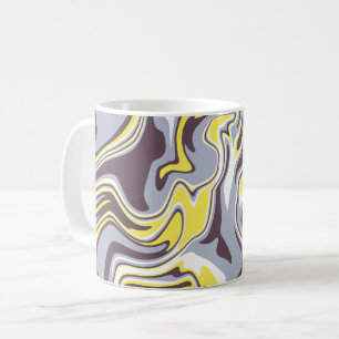 Caneca De Café Arte de Mármore Fluido com Amarelo e Cinza