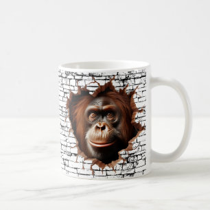 Caneca De Café Arte de Orangotango 3D na Parede – Safari Realista