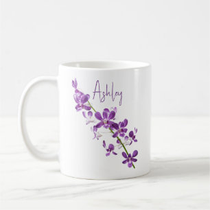 Caneca De Café Arte de orquídea de dendrobio roxa personalizada