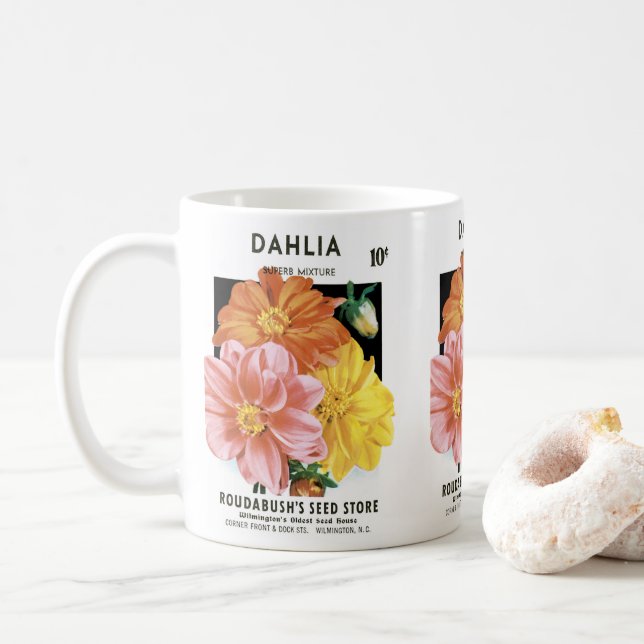 Caneca De Café Arte de Pacote de Sementes Antigas, Flores de Jard (Com Donut)