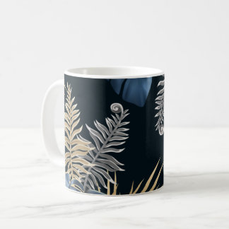 Caneca De Café Arte de Padrão de Folhas de Palmeira Tropical Dour