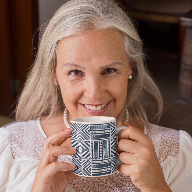 Caneca De Café Arte de Padrão Tribal Azul (Mugs and cups)