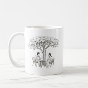 Caneca De Café Arte de Página para Colorir de Casal em Encontro d