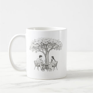 Caneca De Café Arte de Página para Colorir de Casal em Encontro d