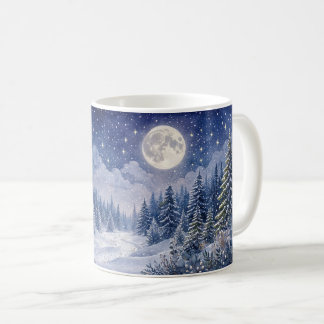Caneca De Café Arte de paisagem florestal de inverno ao luar
