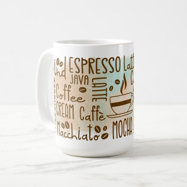 Caneca De Café Arte de Palavras Amante de Café (Frente Esquerda)