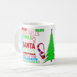 Caneca De Café Arte de Palavras de Natal Colorido em Cartoon