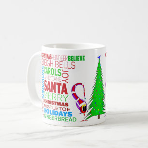 Caneca De Café Arte de Palavras de Natal Colorido em Cartoon