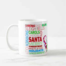 Caneca De Café Arte de Palavras de Natal Colorido em Cartoon