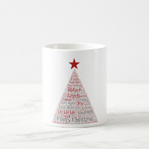 Caneca De Café Arte de Palavras em Árvore de Natal com Estrela Ve
