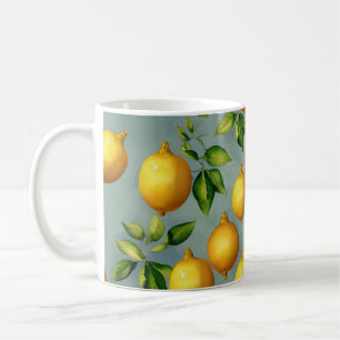 Caneca De Café Arte de Papel de Parede com Padrão de Limões em Es