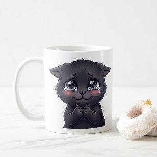 Caneca De Café Arte de Parede em Tela de Gato Preto Chorando Fofo