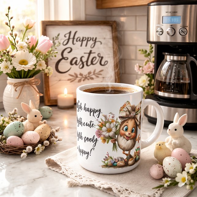 Caneca De Café Arte de Páscoa Eggstra Feliz com Nome Personalizáv (Criador carregado)