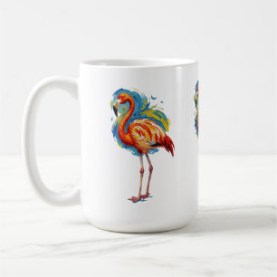 Caneca De Café Arte de Pássaro com Pincelada Abstrata de Flamingo