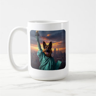 Caneca De Café Arte de Pastor Alemão Inspirada na Estátua da Libe