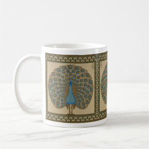 Caneca De Café Arte de Pavão Azul Dourado Vintage de Walter Crane