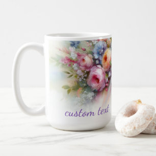 Caneca De Café Arte de pintura floral em aquarela com seu texto p