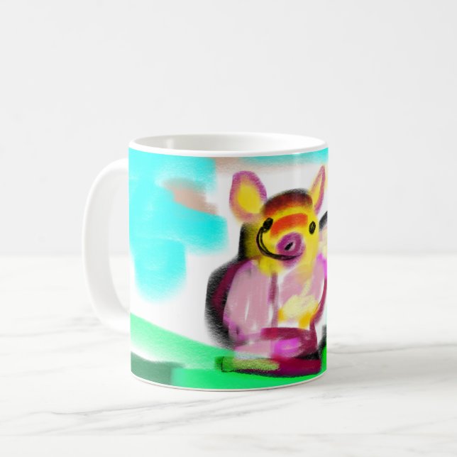 Caneca De Café Arte de porco fofo  (Frente Esquerda)