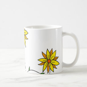 Caneca De Café Arte de Rabisco de Flor Amarela Caprichosa
