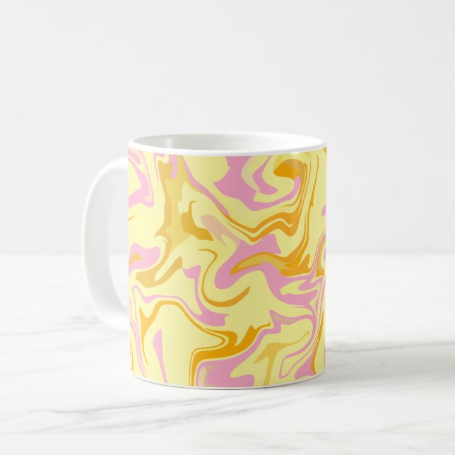 Caneca De Café Arte de Redemoinho Abstrato com Amarelo, Rosa e La (Frente Esquerda)