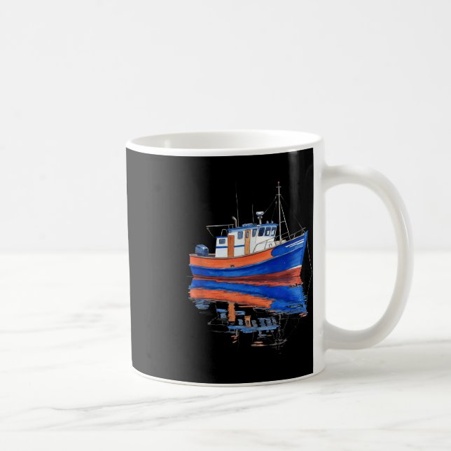 Caneca De Café Arte de Reflexo de Água de Barco de Pesca Tranquil (Direita)
