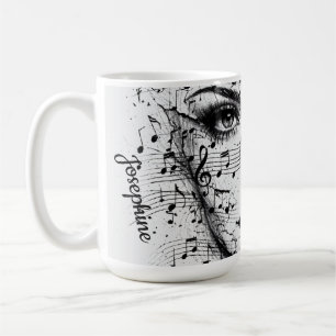 Caneca De Café Arte de Rosto de Partitura Personalizada Preto Bra