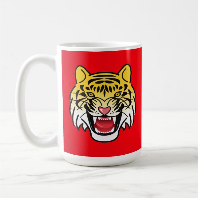 Caneca De Café Arte de Rosto de Tigre Sorridente-21876 (Esquerda)