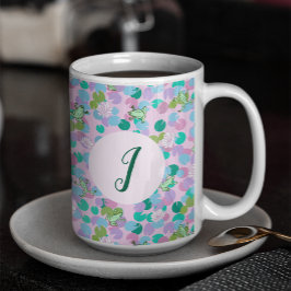 Caneca De Café Arte de Sapo Fofo Lírio de Água Rosa Monograma Per