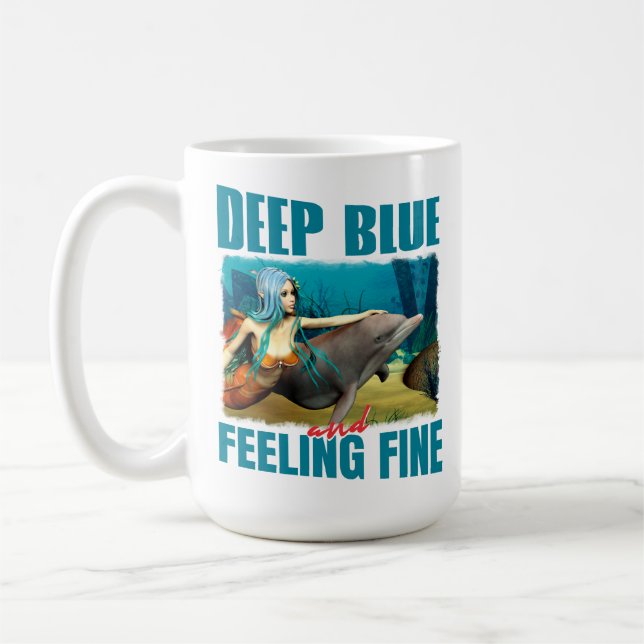 Caneca De Café Arte de Sereia de Golfinho Azul Profundo e Sentind (Esquerda)