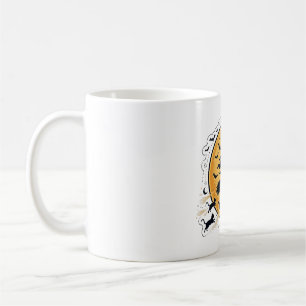 Caneca De Café Arte de Silhueta de Bruxa Voando Sobre a Lua Cheia