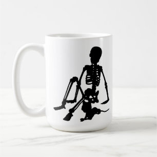 Caneca De Café arte de silhueta de menino esqueleto e seu gato de
