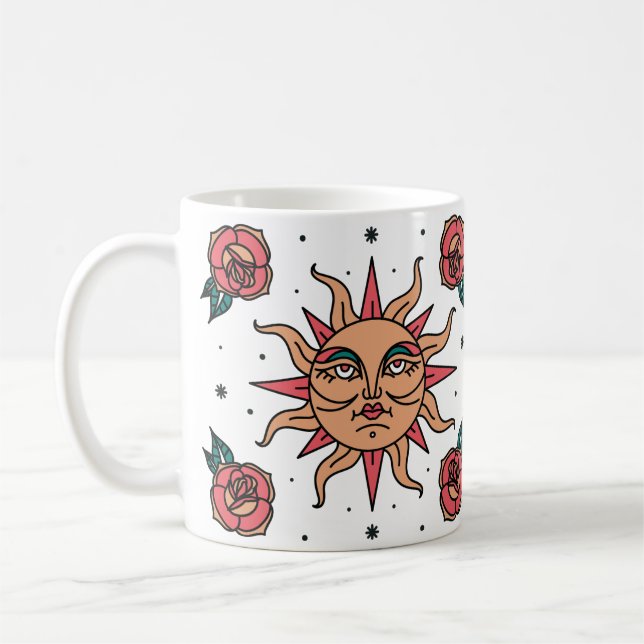 Caneca De Café Arte de Símbolo de Tatuagem de Sol Boho (Esquerda)