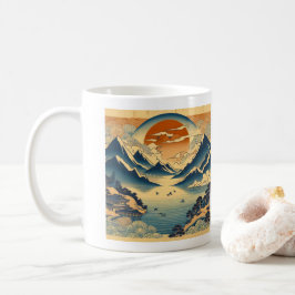 Caneca De Café Arte de templo de lago ao pôr do sol em montanha c
