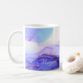 Caneca De Café Arte de Tinta Azul-Laranja Violeta Com Nome Person