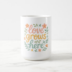 Caneca De Café Arte de Tipografia Cottagecore Amor Cresce Aqui