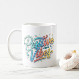 Caneca De Café Arte de Tipografia de Vibrações Positivas Colorida