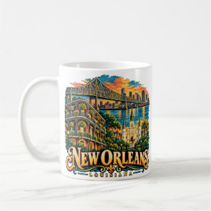Caneca De Café Arte de Viagem de Nova Orleans Louisiana Antiga