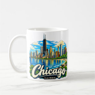 Caneca De Café Arte de Viagem Desenhada à Mão Chicago Illinois Ma