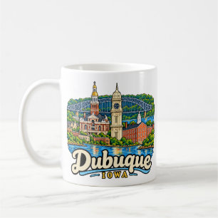 Caneca De Café Arte de Viagem Desenhada à Mão de Dubuque Iowa Mar