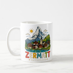 Caneca De Café Arte de Viagem Desenhada à Mão de Zermatt Suíça Ma