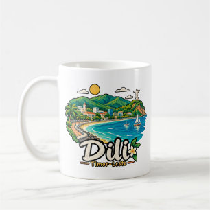 Caneca De Café Arte de Viagem Desenhada à Mão Dili Timor-Leste Ma