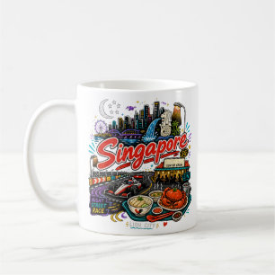 Caneca De Café Arte de Viagem Desenhada à Mão do Marco de Singapu
