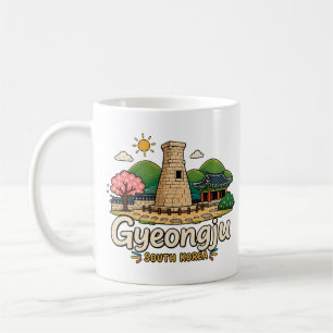 Caneca De Café Arte de Viagem Desenhada à Mão Gyeongju Coreia do