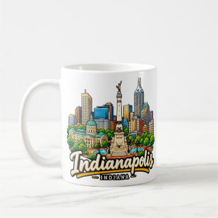 Caneca De Café Arte de Viagem Desenhada à Mão Indianapolis Indian