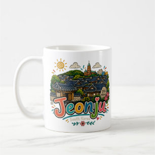 Caneca De Café Arte de Viagem Desenhada à Mão Jeonju Coreia do Su