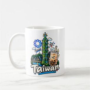 Caneca De Café Arte de Viagem Desenhada à Mão Marco de Taiwan