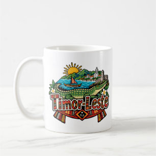 Caneca De Café Arte de Viagem Desenhada à Mão Marco de Timor-Lest