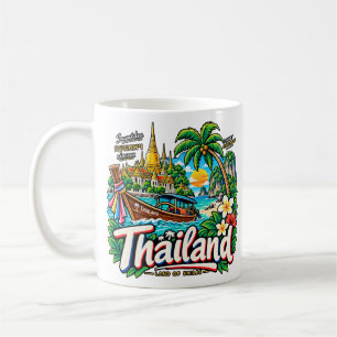 Caneca De Café Arte de Viagem Desenhada à Mão Marco Tailandês