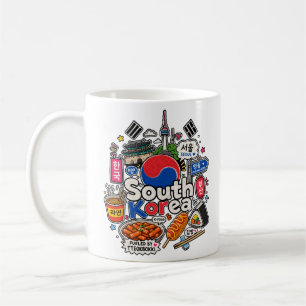 Caneca De Café Arte de Viagem Desenhada à Mão sobre Pontos Turíst