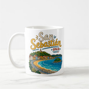Caneca De Café Arte de Viagem do Desenho à Mão de San Sebastián E